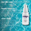 ERAYS. Studio Hydrating Glow Serum infographic: verrijkt met hyaluronzuur en aloë vera voor optimale hydratatie en een frisse, soepele uitstraling